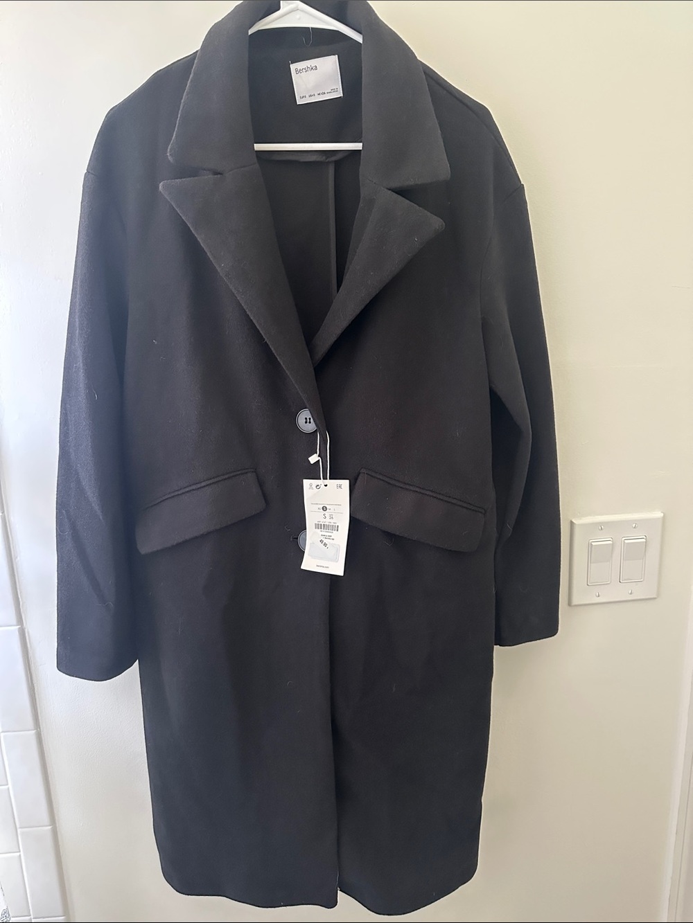 Bershka Black Women's Double-Breasted Pea Coat. Size small. NWT